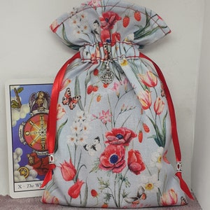 Deluxe Tarot Karten Tasche, gefütterte Tasche, handgefertigte Rose, Charm, tibetische Silberperlen, neues Design