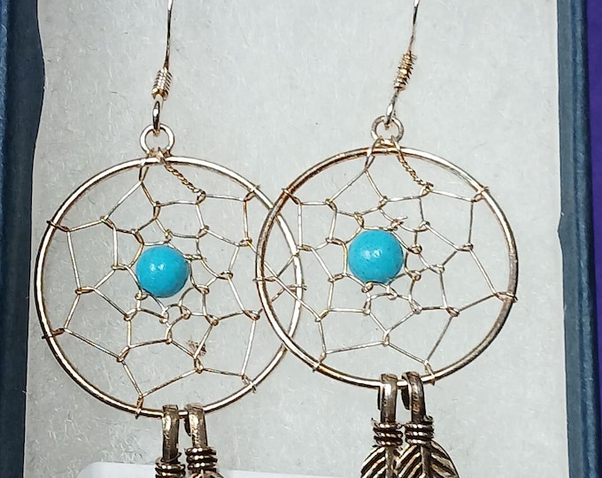 Dreamcatcher-Turquoise-Earrings -Drop-Dangle-Earrings -Handmade-Silver 925 Hooks-Gift Box