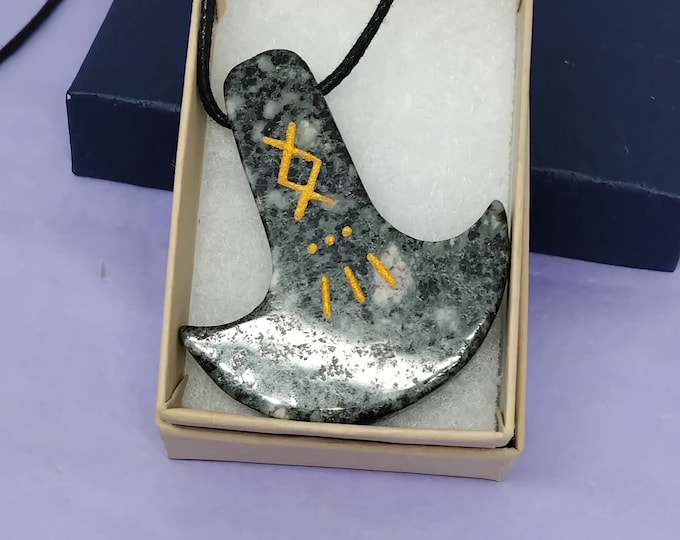 Presseli Blue Stone - Runic Inscription-Pendant- Black Cord - Gift-Yourself- Friends-Family-Loved One-Gift Box