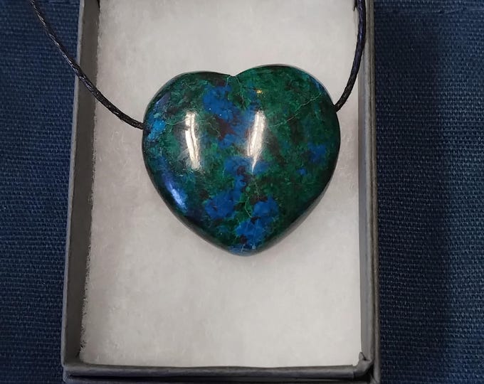 Chrysocolla Heart- Pendant- Black Cord - Gift-Yourself- Friends-Family-Loved One-Gift Box