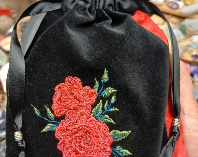 Deluxe Tarot cards pouch Bag, lined pouch, handmade -Embroidery-VELVET- ROSE-GOTHIC-Tibetan Silver Beads- New Design