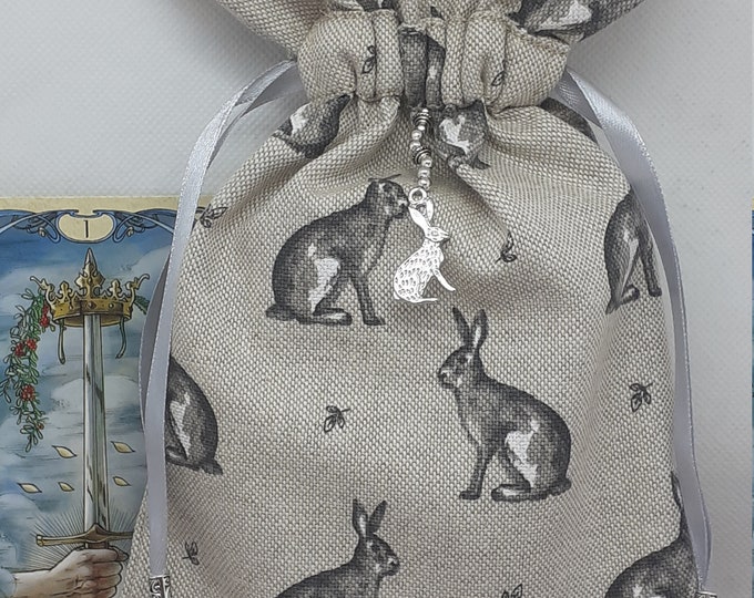 Deluxe Tarot cards pouch Bag, lined pouch, handmade -Hare- Charm- Beads- New Design