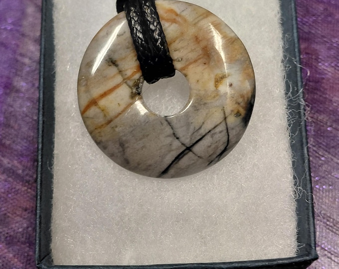 Donut Picasso Marble- 30 mm Pendant with Black Cord