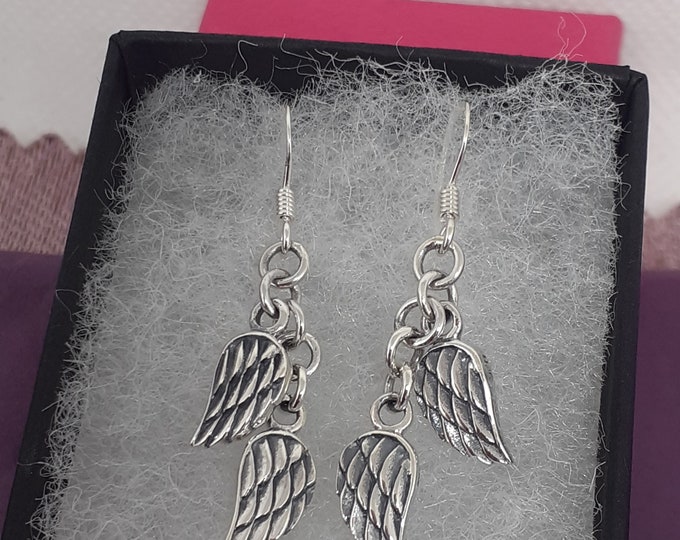 Angel Wing Earrings Sterling Silver 925 The "Goddess Collection" Pentacle- Gift- Yourself- Friends- Family- Loved One