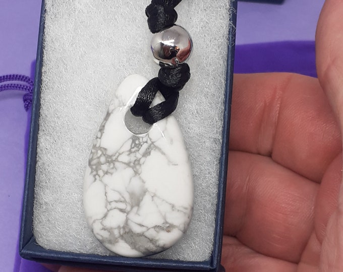 Magnesite-Tumbled-Pendant- Black Cord - Gift-Yourself- Friends-Family-Loved One-Gift Box