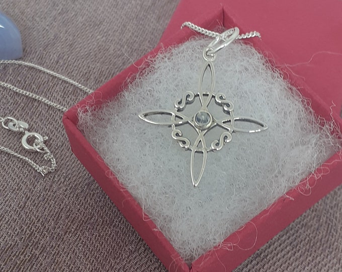 Rainbow Moonstone -Witches Knot -Medium Pendant -Large Charm-Sterling Silver 925 - New "Goddess Collection"- Lovely Gift