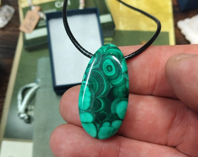 Malachite-Tumbled-Pendant- Black Cord - Gift-Yourself- Friends-Family-Loved One-Gift Box