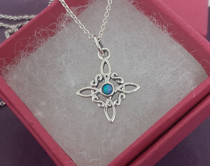 Witches Knot -Charm-SMALL Pendant Sterling Silver 925 -Synthetic Opal "Goddess Collection"- Lovely Gift- Yourself- Friends- Family-Loved One