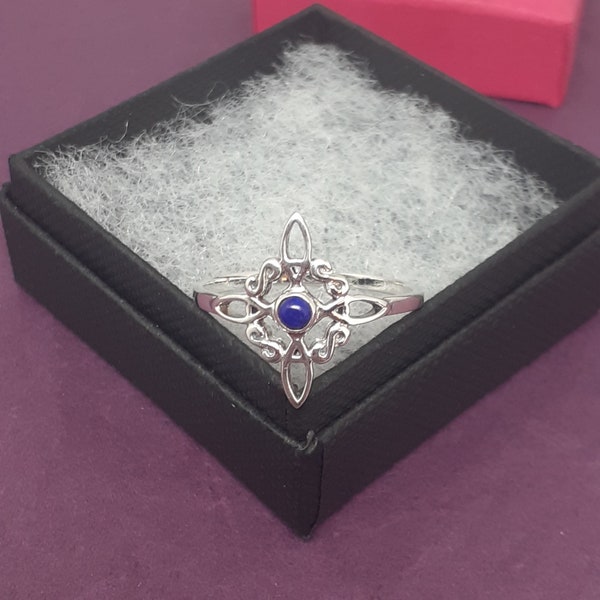 Ring Sterling Silver 925 - Witches Knot - Lapis Lazuli  -New "Goddess Collection"- Multiple Sizes Available- Gift Box