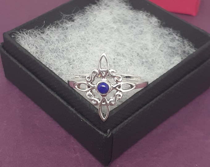 Ring Sterling Silver 925 - Witches Knot - Lapis Lazuli  -New "Goddess Collection"- Multiple Sizes Available- Gift Box