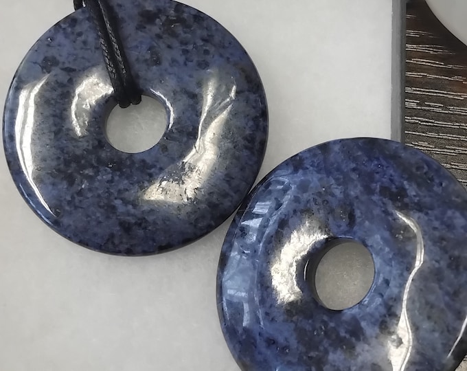 Blue Quartz -Donut -50 mm-  Black Cord- NEW- Gift Box