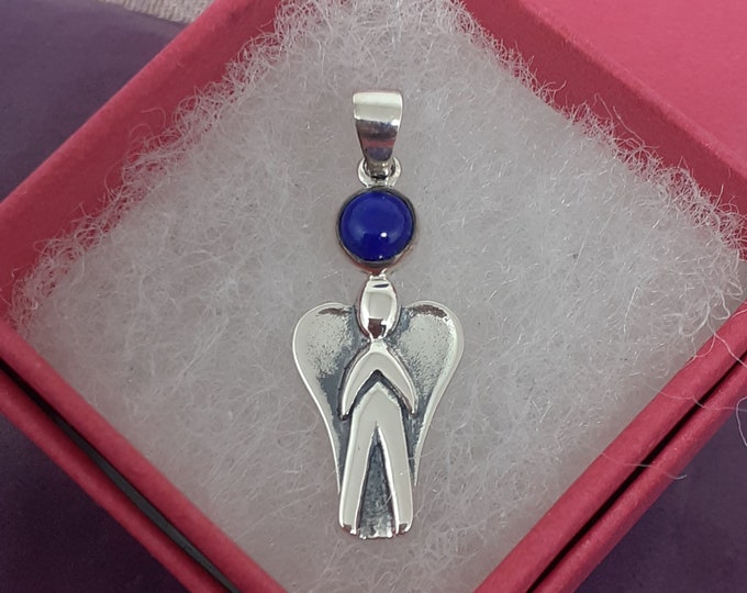 Pendant -Sterling Silver 925 Pendant Guardian Angel - 25 mm -The "Goddess Collection" Lapis Lazuli- Self-confidence