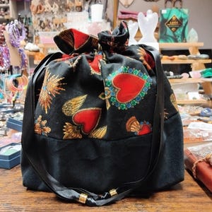 Deluxe Tarot - Tarot Karten DOUBLE-Pouch Bag, gefüttertes Täschchen, handgemacht -tibetische Silberperlen- Neues Design- Weitere Stoffe erhältlich
