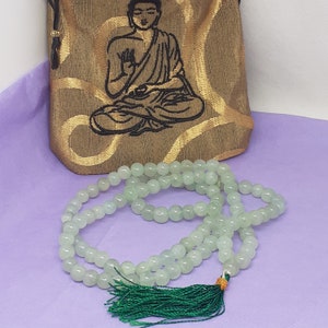 Mala- Beutel mit grünen Aventurin-Gebetsperlen, Buddha-gefüttert Beutel, Stickerei-Buddha- handgemacht- Neues Design