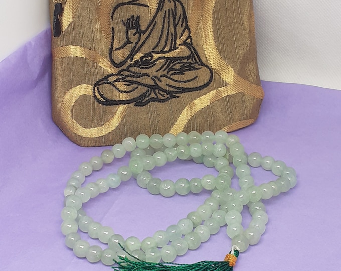 Mala- Green Aventurine -Prayer Beads pouch Bag, Buddha-lined pouch, Embroidery-Buddha- handmade- New Design