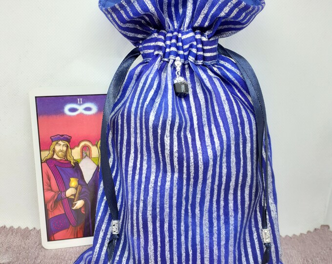 Deluxe Tarot cards- Oracle- pouch Bag, lined pouch, handmade -Black Tourmaline Charm- Beads- New Design