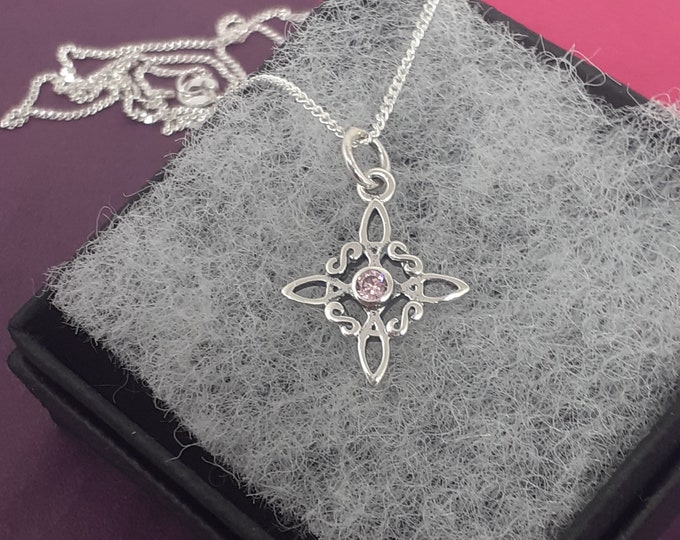 Witches Knot -Charm-SMALL Pendant Sterling Silver 925 -PINK CZ-  "Goddess Collection"- Lovely Gift