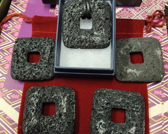 Lava Rock-Square-Donut-40 mm-Pendant- Black Cord- Gift Box- Gift-Yourself- Friends-Family-Loved One-Gift Box