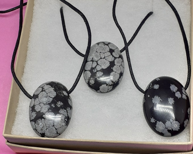 Snowflake Obsidian -Pendant- Black Cord - Gift-Yourself- Friends-Family-Loved One-Gift Box