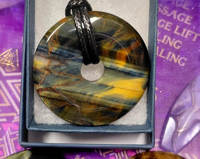Multi-Tigers Eye 40 mm Pendant with Black Cord - Gift Box