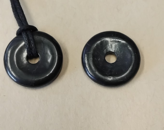 Shungite -25 mm Donut Pendant- Black Cord- Perfect gift for yourself- a friend or a Loved one