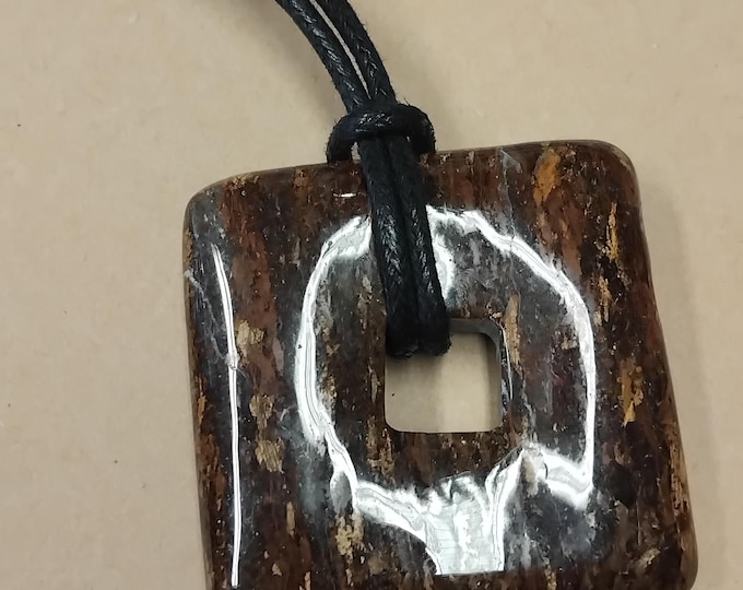 Bronzite-Donut -40 mm-  Black Cord- NEW- Gift Box
