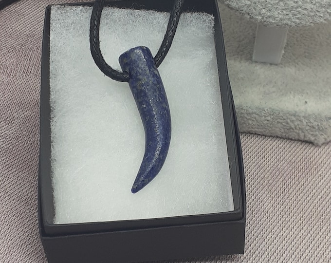 Lapis Lazuli- Horn 41 mm long 10 mm thick -Pendant-  Black Cord- Gift Box- Gift Yourself- Friend- Family -Loved One