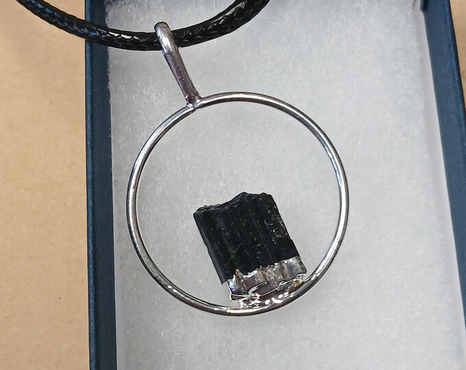 Black Tourmaline-Silver Plated -Pendant- Black Cord - Gift-Yourself- Friends-Family-Loved One-Gift Box