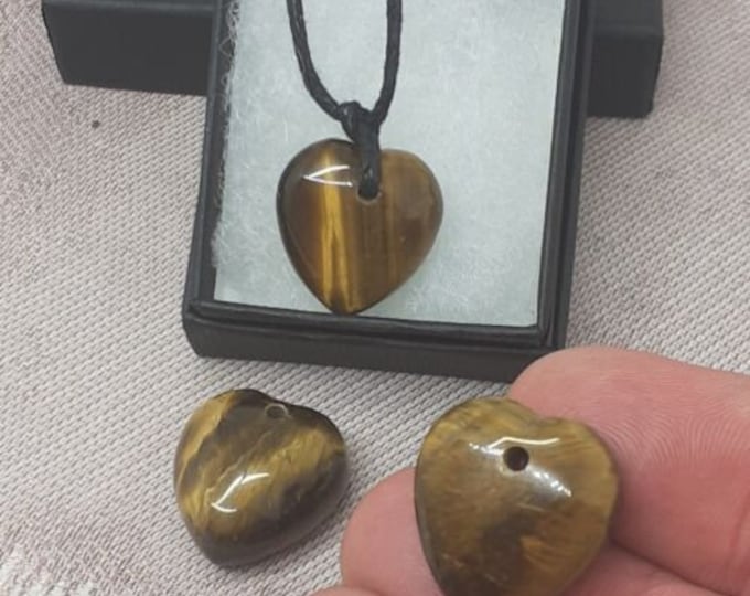Tigers Eye- Heart Pendant 20 mm- Black Cord- Gift Box- Gift Yourself- Friend- Family -Loved One