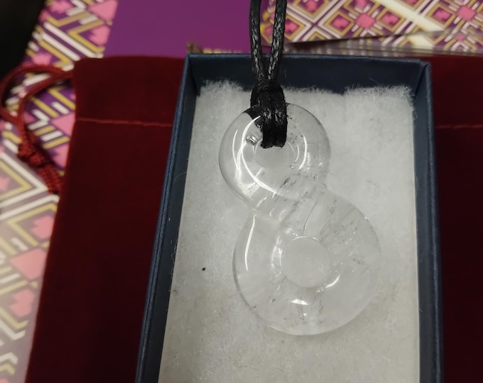 Eternity-Infinity-Clear Quartz- Pendant- Black Cord- Gift Box- Gift-Yourself- Friends-Family-Loved One-Gift Box