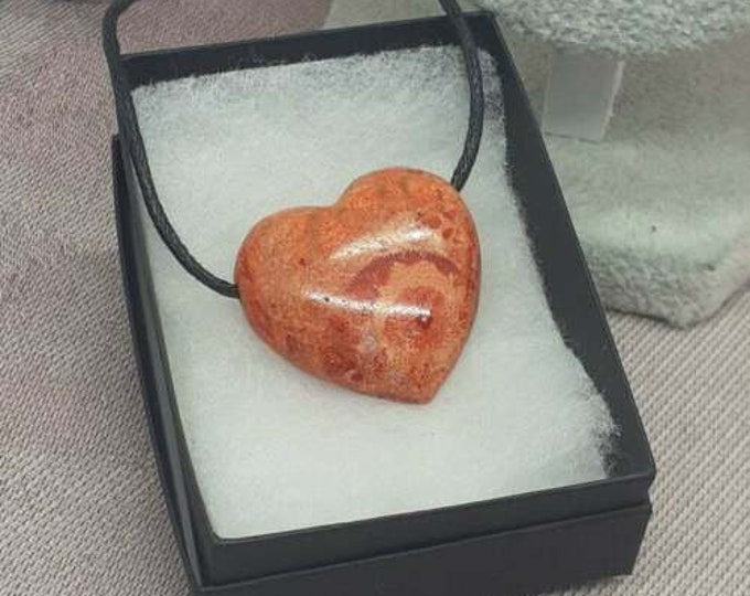 Sponge Coral- Heart 30 mm -Pendant- Black Cord- Gift Box- Gift- Yourself-Friends-Family-Loved One