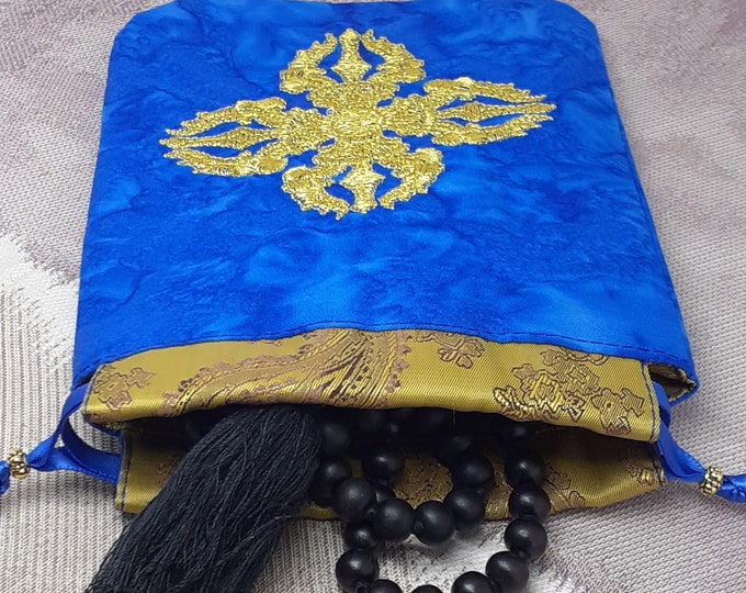 Mala- Prayer Beads pouch Bag, lined pouch, Embroidery-Vajra-Dorje- handmade- New Design