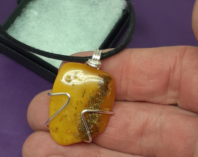 Butterscotch Baltic Amber- Wire Wrapped-Black Cord-Gift for Yourself-Friend-Loved One-Gift Box