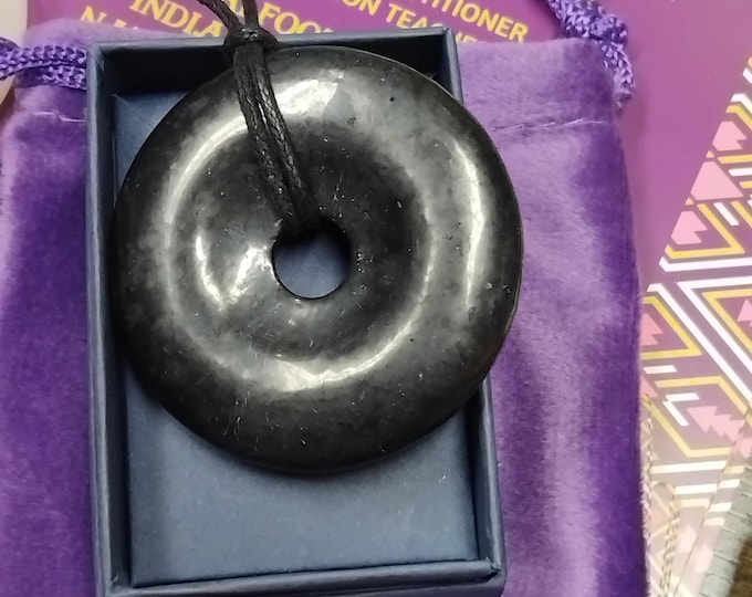 SHUNGITE- Donut-Pendant-50 mm- Black Cord- Gift Box- Gift-Yourself- Friends-Family-Loved One-Gift Box