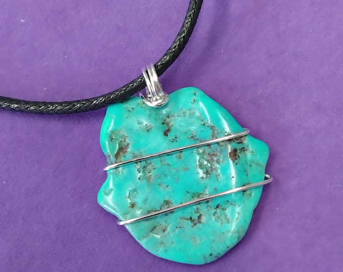 Sleeping Beauty Turquoise-Genuine- Grade-Wire Wrapped-Black Cord-Sacred Stone-Gift for Yourself- Friend-Loved One-Gift Box