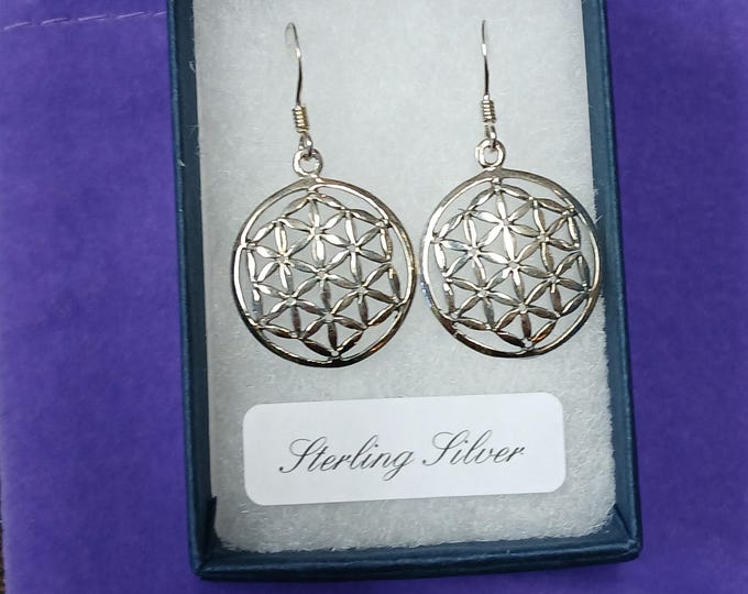 Flower of Life-Earrings -Drop-Dangle-Earrings -Handmade-Silver 925 Hooks-Gift Box