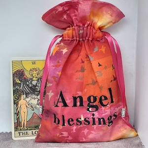 Deluxe Tarot Karten Beutel Tasche, gefütterter Beutel, handgefertigte Stickerei - Engelssegen - Tibetanische Silberperlen - Neues Design
