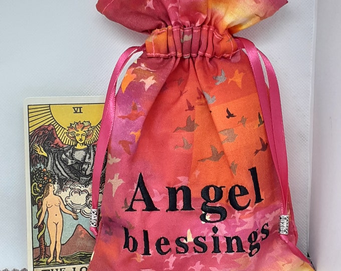 Deluxe Tarot cards pouch Bag, lined pouch, handmade -Embroidery- Angel Blessings -Tibetan Silver Beads- New Design