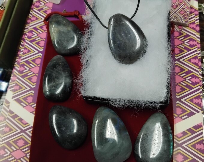 Labradorite Drop Pendant on Black Cord - Gift Boxed