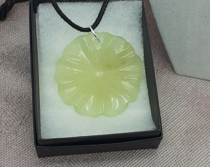 New Jade- 9-Petal Flower - Pendant - Pendant- Black Cord - Gift-Yourself- Friends-Family-Loved One-Gift Box