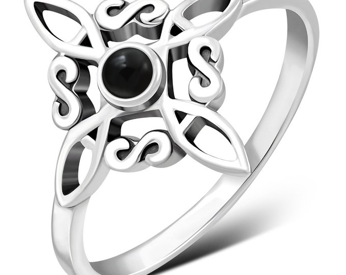 Ring Sterling Silver 925 - Witches Knot - Black Obsidian -New "Goddess Collection"- Multiple Sizes Available- Gift Box
