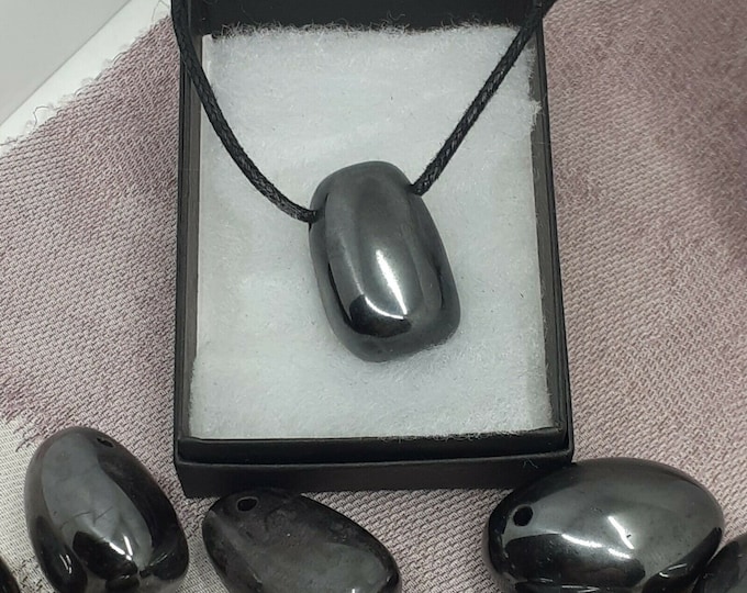 Tumbled Hematite - Pendant- Black Cord - Gift-Yourself- Friends-Family-Loved One-Gift Box