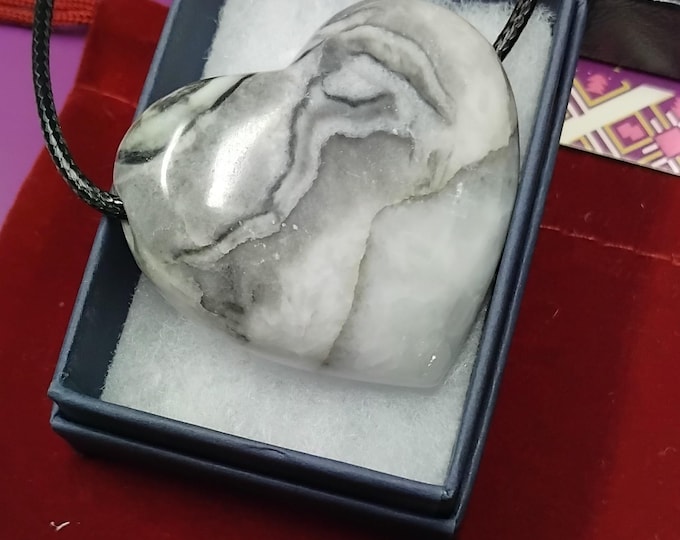 Fossil Limestone -Heart-45 mm-Pendant- Black Cord- Gift Box- Gift-Yourself- Friends-Family-Loved One-Gift Box