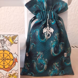 Deluxe Tarot Karten Tasche, gefütterte Tasche, handgefertigte -Dragon- Charm-Tibetanische Silberperlen-Neues Design