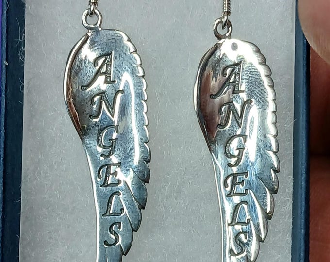 Angels-Engraved -Earrings -Drop-Dangle-Earrings -Handmade-Silver 925 Hooks-Gift Box