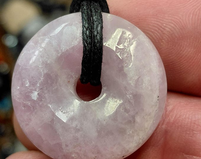 Kunzite-A Grade- Donut -30 mm-  Black Cord-NEW- Gift Box