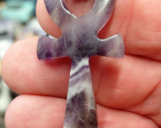 Ankh-Amethyst Quartz- Pendant- Black Cord- Gift-Yourself- Friends-Family- Loved One- Gift Box
