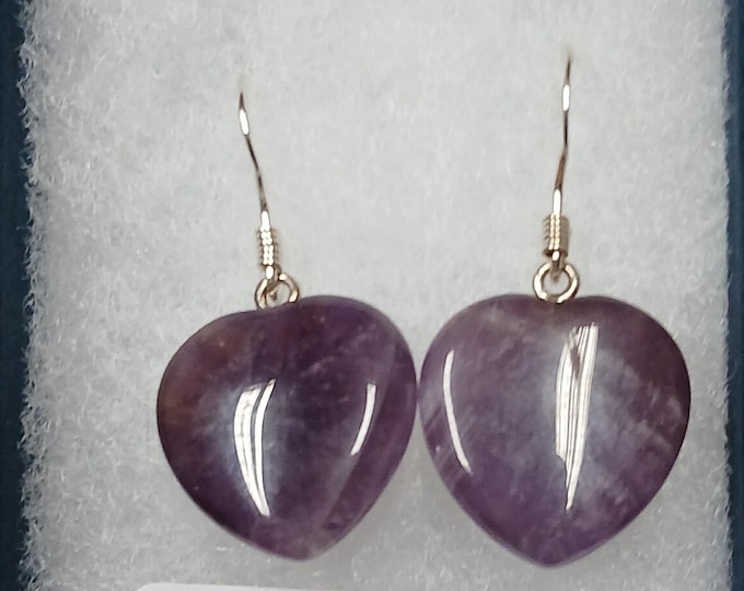 Amethyst-Sterling Silver -Heart -Earrings -Drop-Dangle-Earrings -Handmade-Silver 925 Hooks-Gift Box