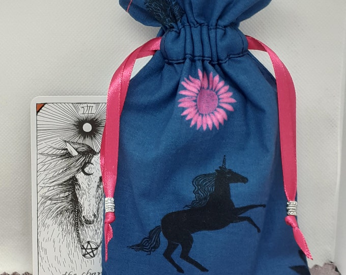 Deluxe  Mini Style Tarot Cards cards pouch Bag, lined pouch, handmade-Unicorn- New Design