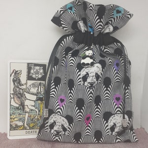 Pochette de luxe pour cartes de tarot, pochette doublée, fait main -PANDA- Charm-Perles en argent tibétain- Nouveau design